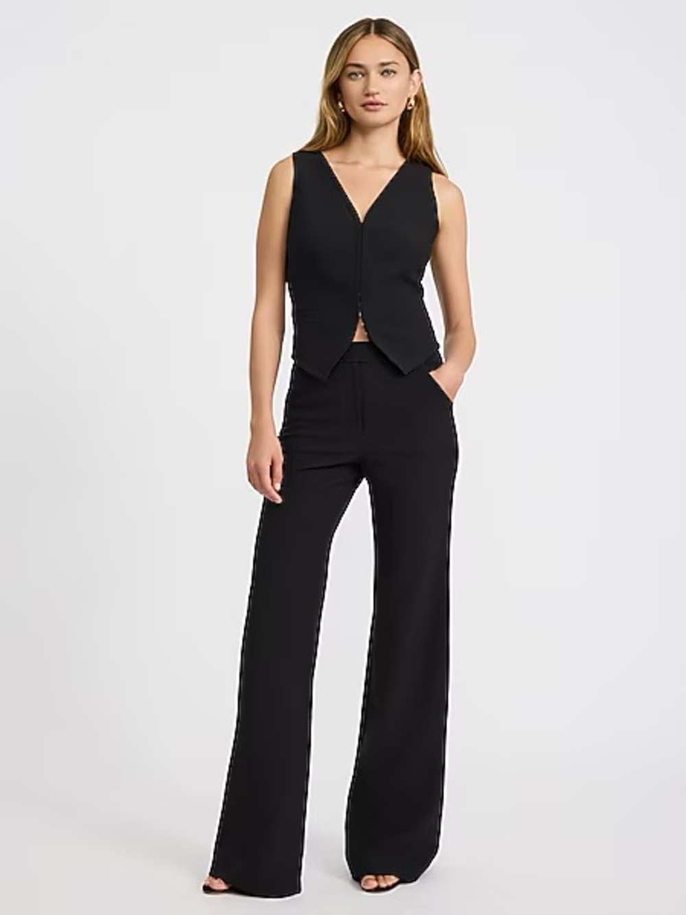 Express Editor High Waisted Flare Trouser in Studio Stretch Twill in Pitch Black